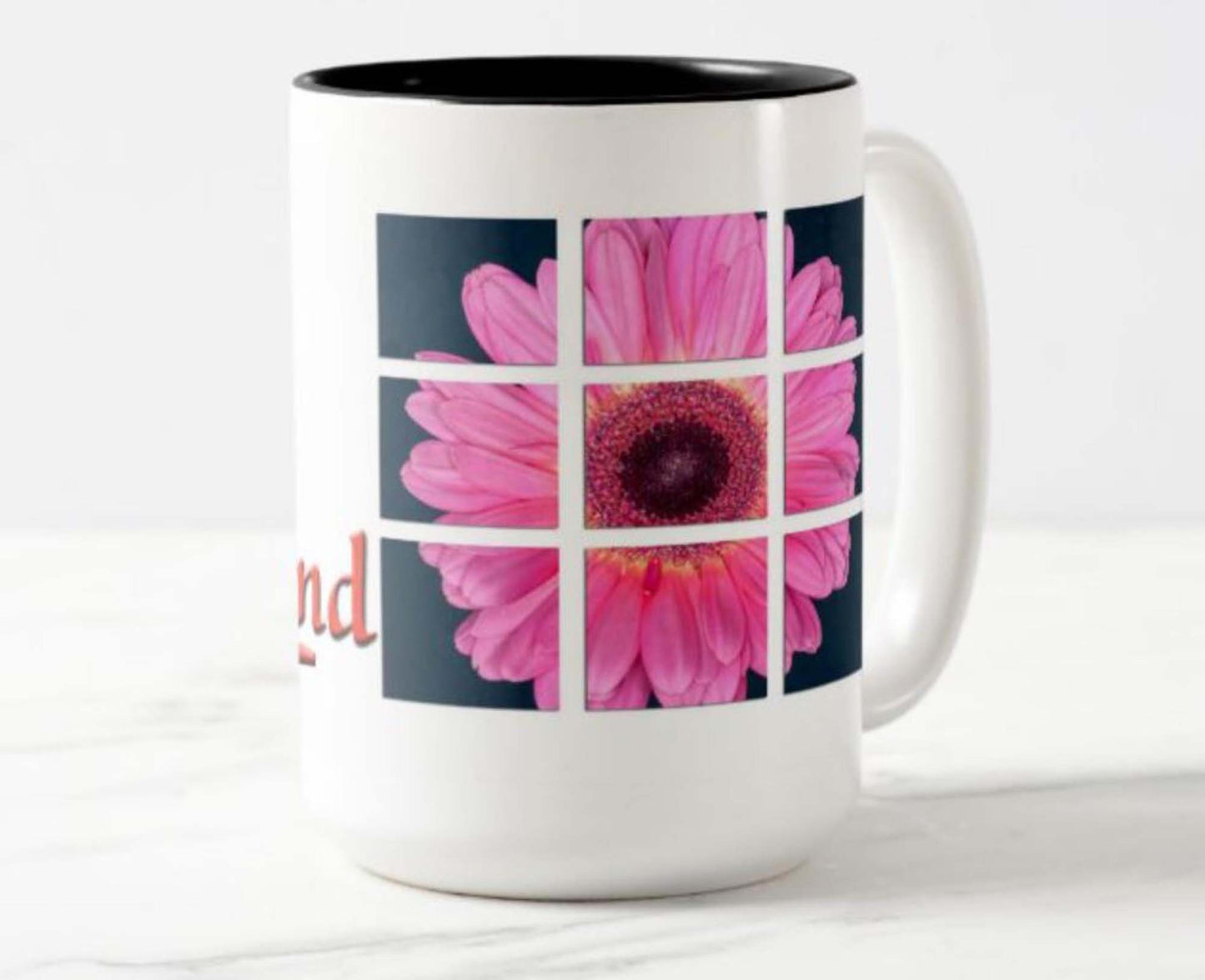 Mug with a special inspirational message for your sister: "I love that you're my sister" and flower photo.