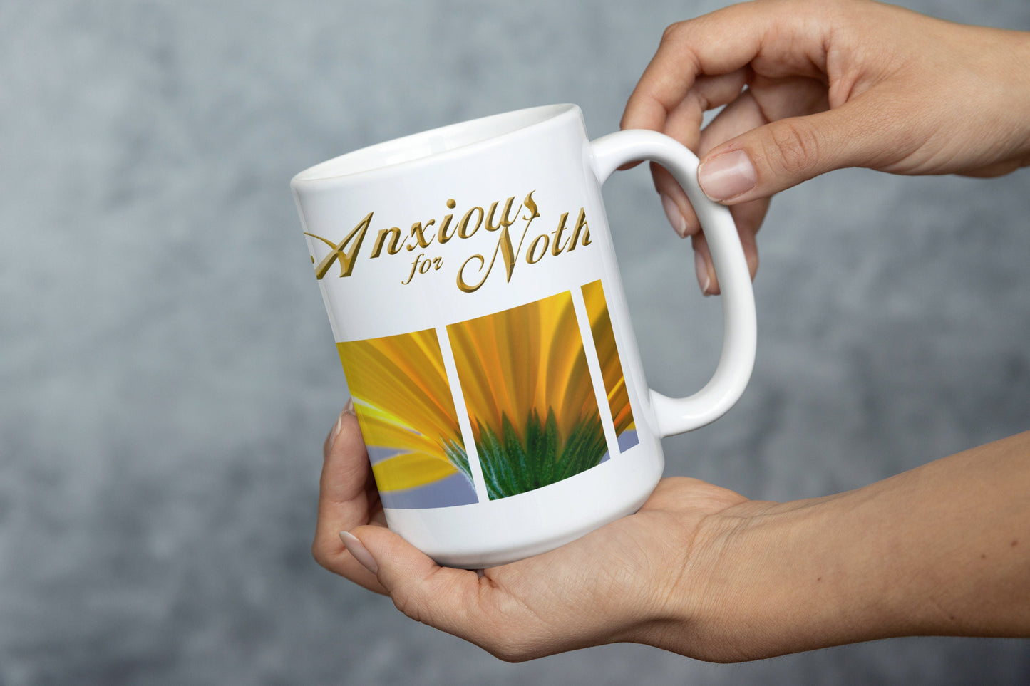 This Philippians 4:6 mug, featuring a beautiful Gerber daisy design.