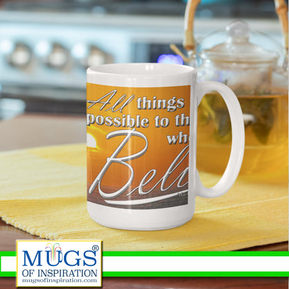 scripture mug Mark 9:23; All things are possible; inspirational message, gifts to encourage, beach sunset, gift for christians, bible