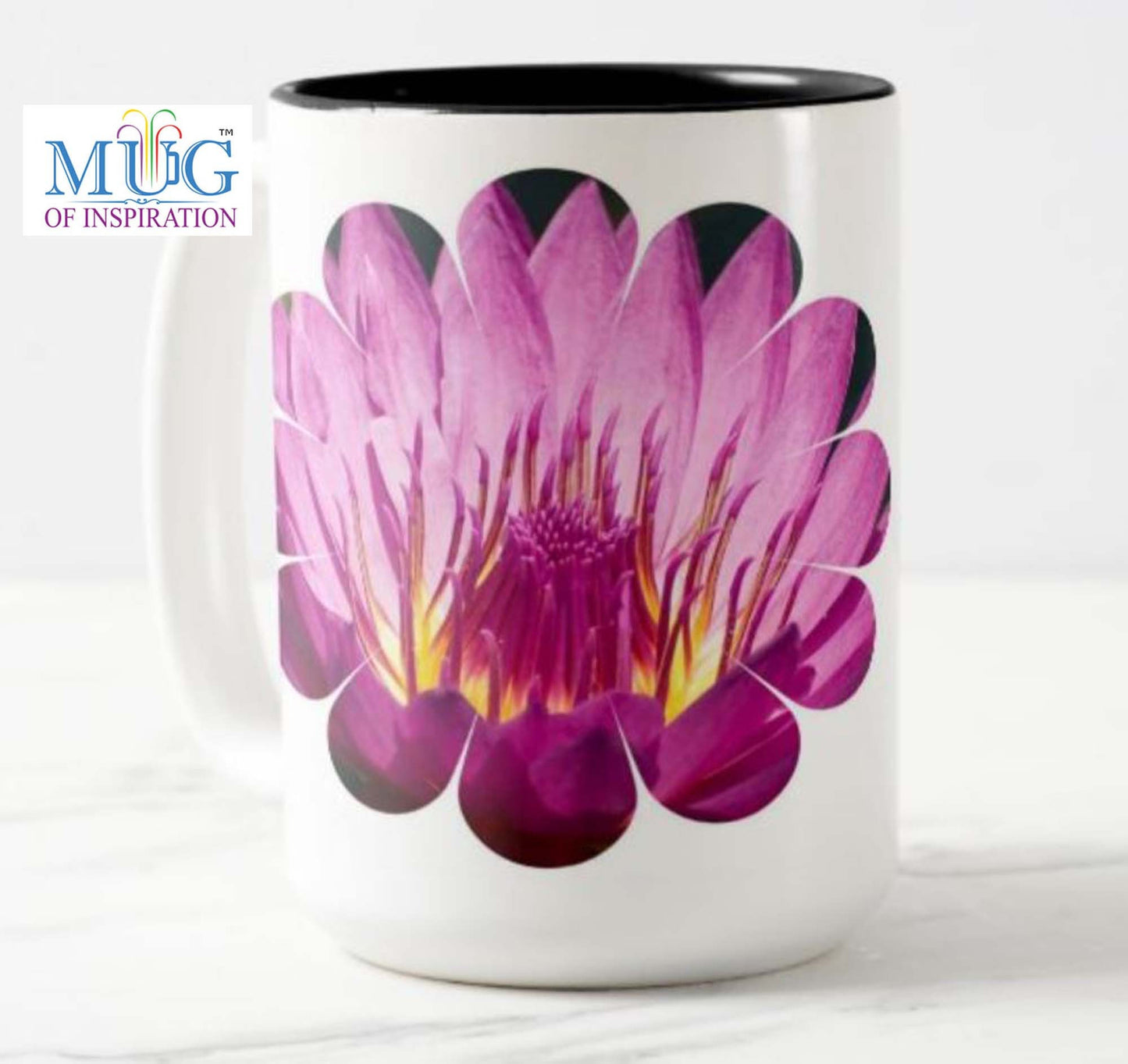 Mug with beautiful 'Water Lillies' flower photo.