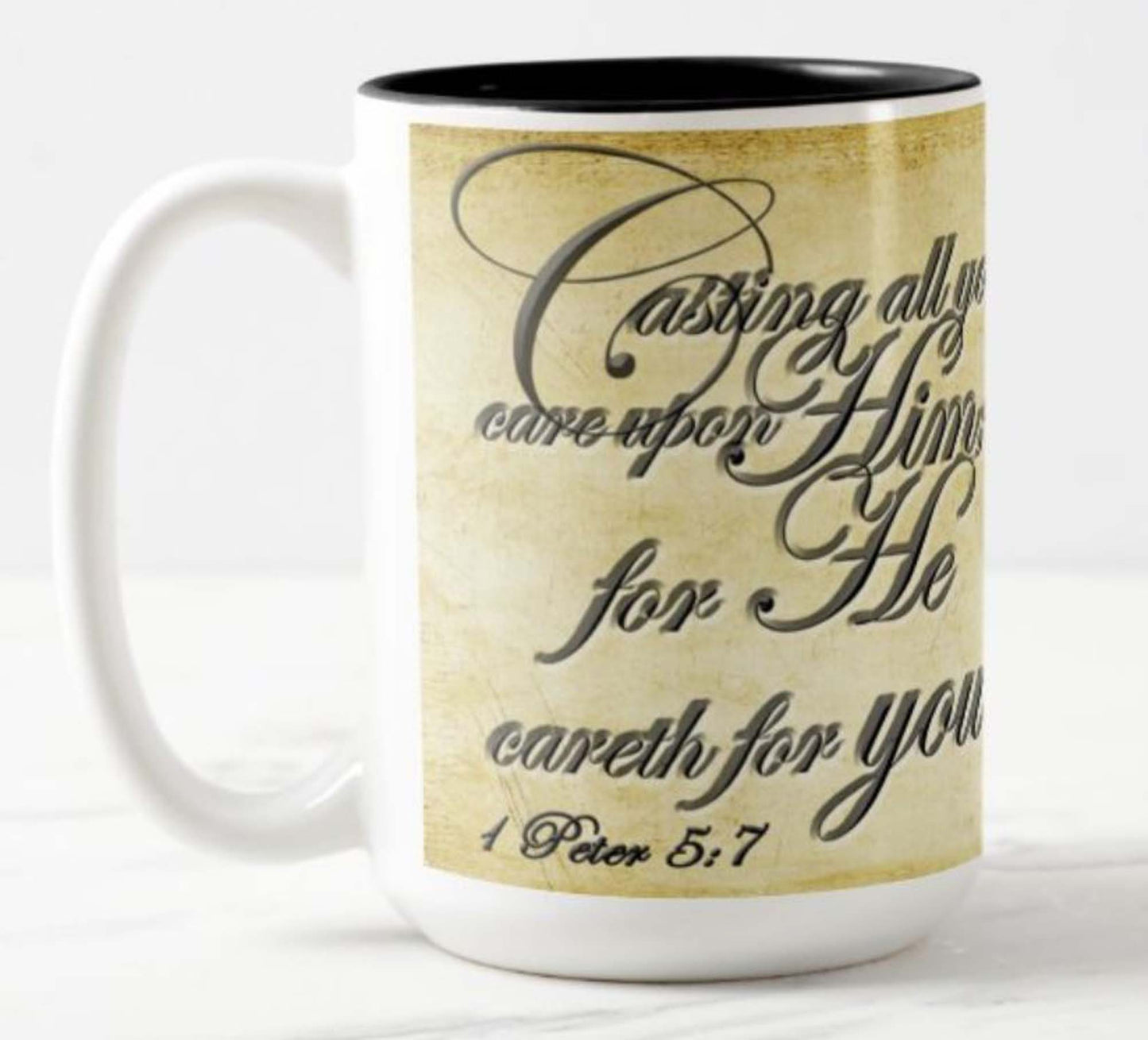 Lovely 15 oz. mug with an inspirational message, bible scripture and fine art photo. Black owned shop. "Give a gift of inspiration"