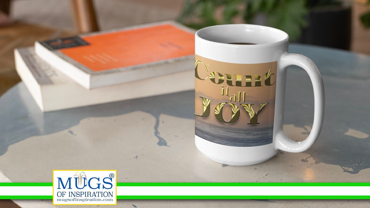 mug with inspirational message; Count it all Joy; sunset mug; beach lovers; Joy mug; message of encouragement; scripture mug; spouse gift