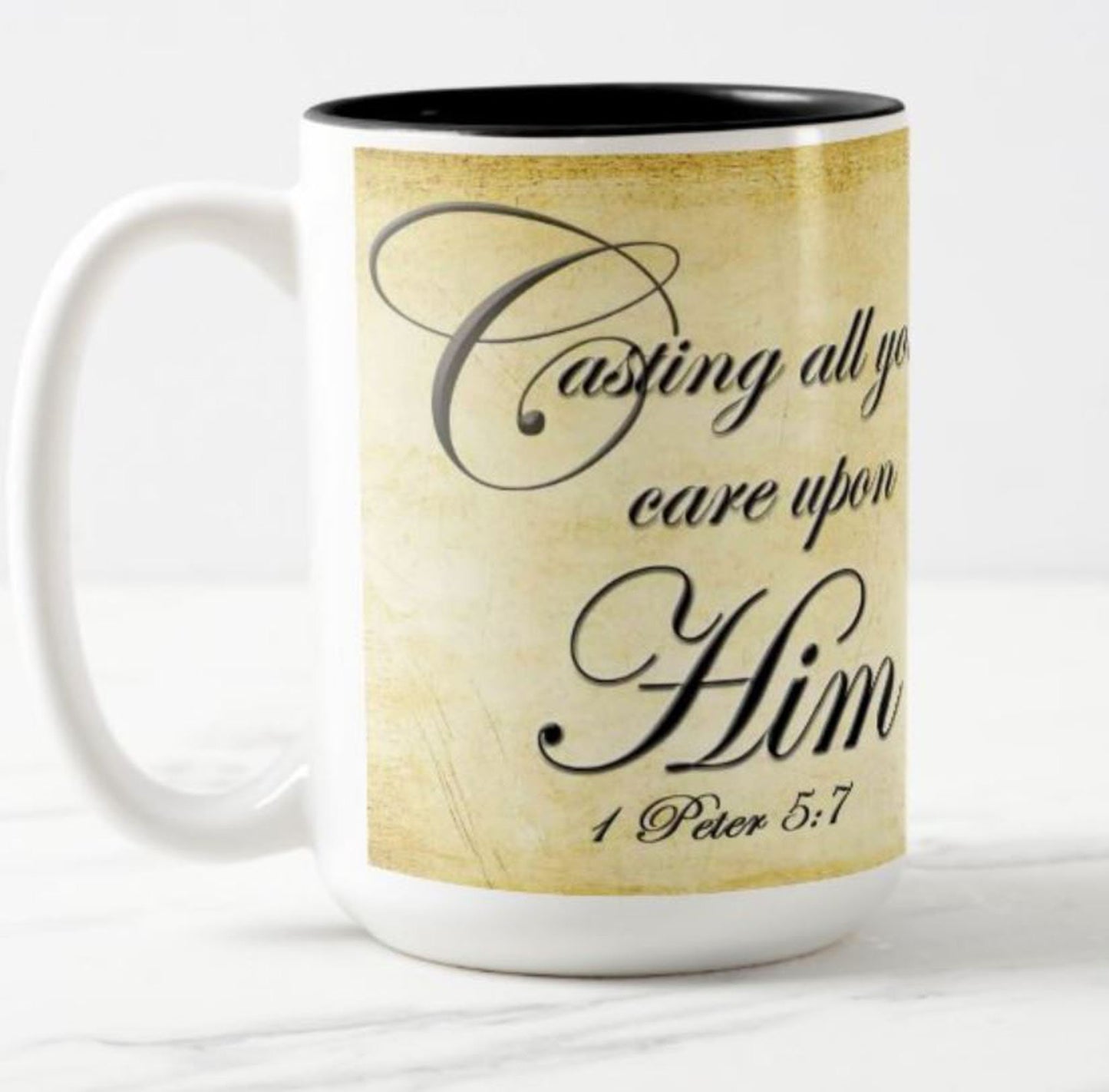 scripture mug, cast your cares on Him, Peter 5:7, bible scripture mug, butter fly mug. butterfly lovers, nature lover mug, floral gift