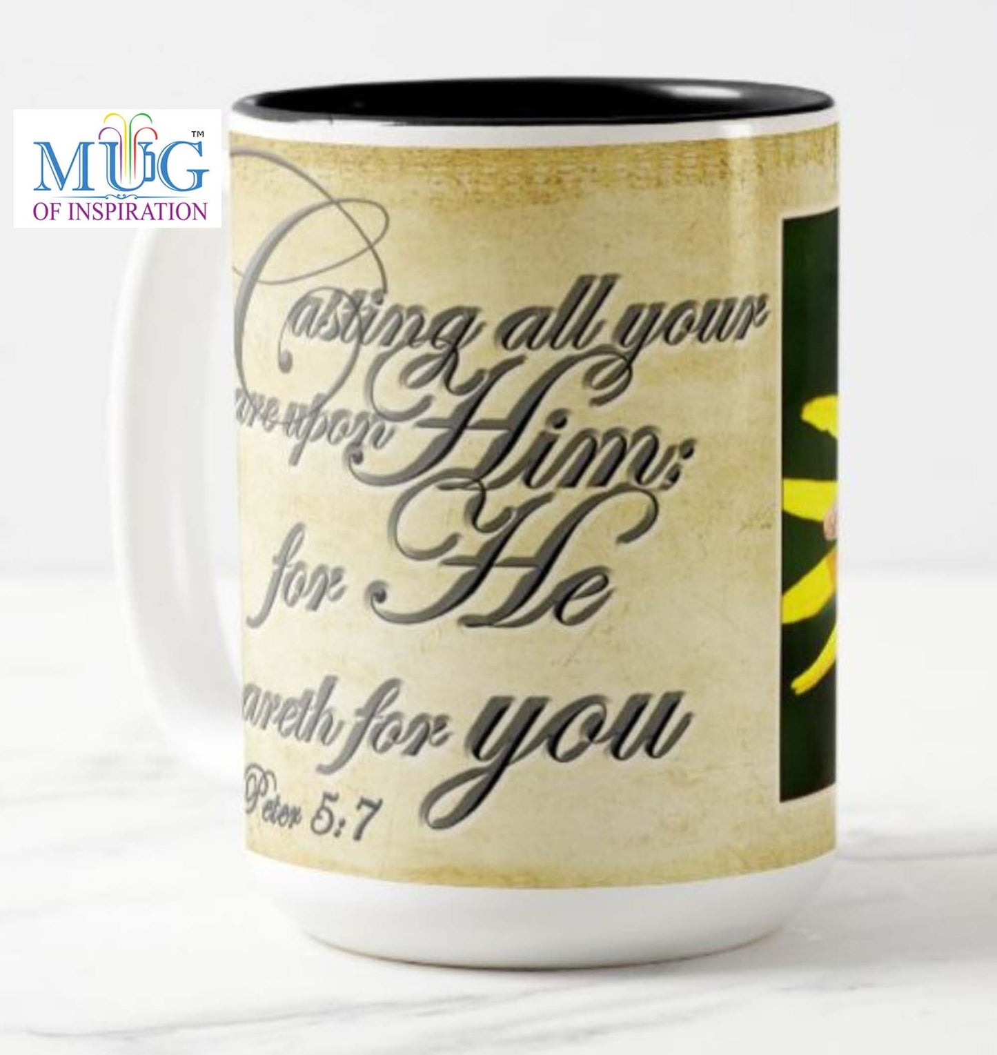 Lovely 15 oz. mug with an inspirational message, bible scripture and fine art photo. Black owned shop. "Give a gift of inspiration"