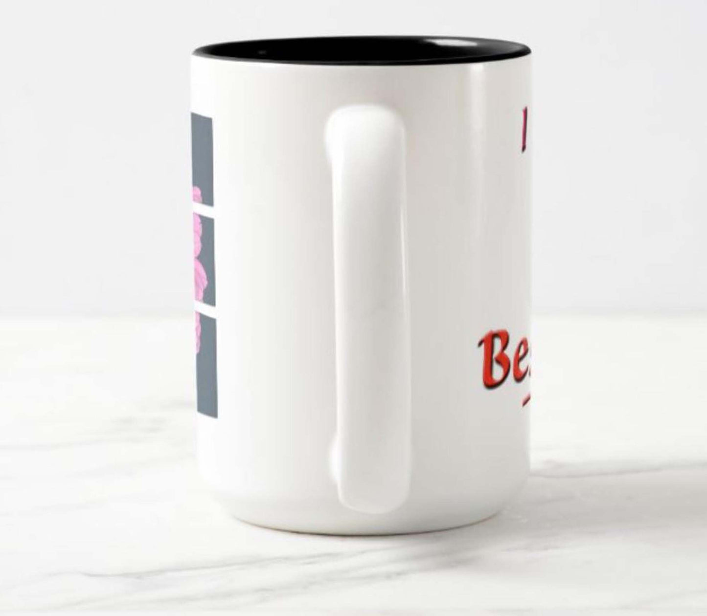 Mug with a special inspirational message for your sister: "I love that you're my sister" and flower photo.